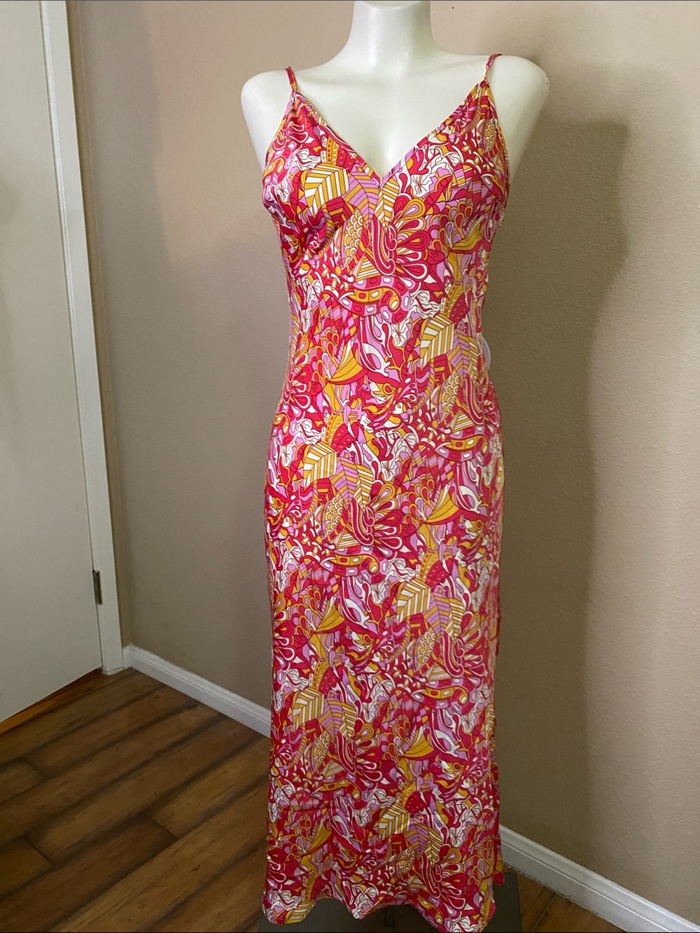 Princess Polly Pink Yellow paisley Retro boho disco maxi tie back Dress 4